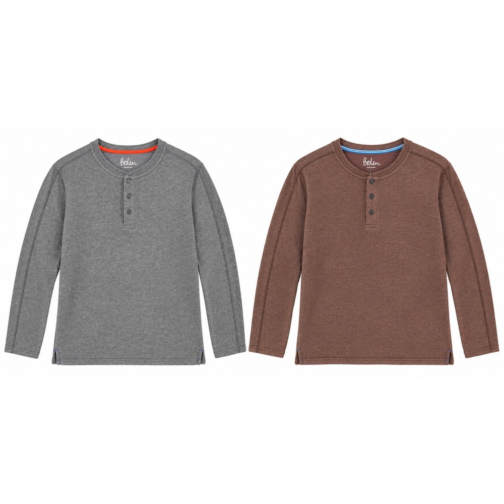 Lot of 2 Boden Henley Shirt Mens L Gray Brown Long Sleeve Cotton 3-Button Casual